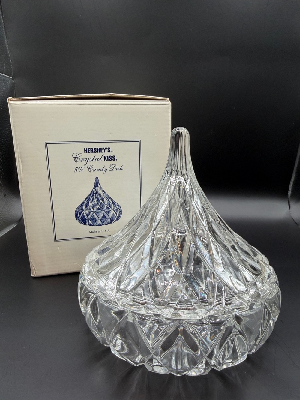 VINTAGE 1994 Hershey's Crystal Kiss 5 1/8" Clear Glass Candy Dish